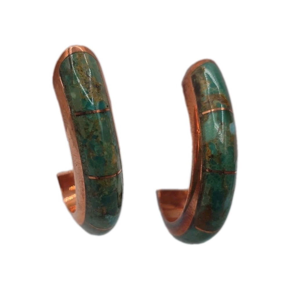 Jay King DTR Turquoise Inlay Copper J Hoop Earrings Mine Finds Southwest Signed